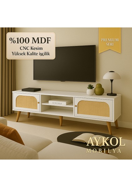 %100 Mdf Rattan(Jüt Kumaş ) Kapaklı Tv Ünitesi (180 Cm) – Premium Seri fiyatları