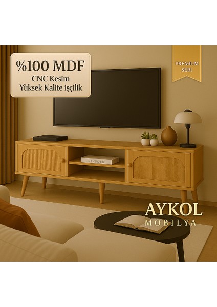 %100 Mdf Rattan(Jüt Kumaş ) Kapaklı Tv Ünitesi (180 Cm) – Premium Seri fiyatları