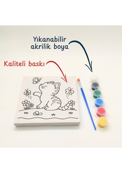 Minik Ressam Seti – Ön Çizimli Tuval, Fırça ve Su Bazlı 6 Renk Akrilik Boya ile Boyama modelleri