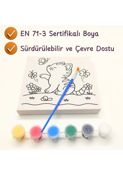 Minik Ressam Seti – Ön Çizimli Tuval, Fırça ve Su Bazlı 6 Renk Akrilik Boya ile Boyama