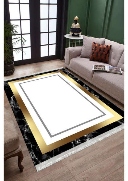 Çizgili Gold Halı Kaymaz Tabanlı Kilim Yıkanabilir Halı Yolluk Dot Tabanlı Halı 1006A