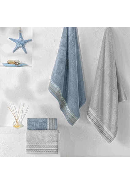 Yeni Sezon Pure Cotton Pamuk Hamam Seti Art ( Gri-Mavi)