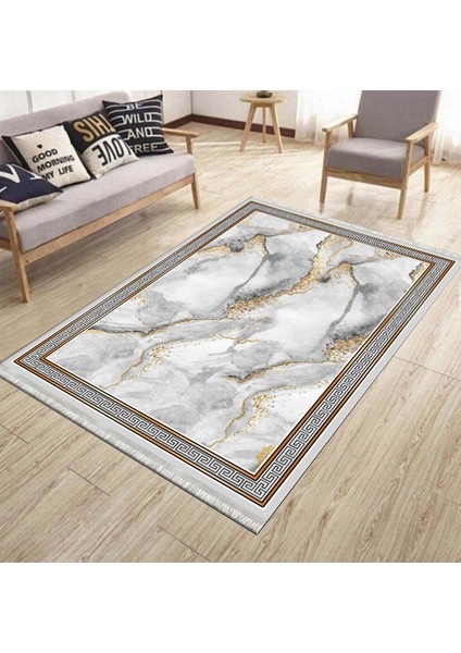 Dekoratif Mermer Desenli Kilim Makinede Yıkanabilir Kaymaz Tabanlı Yolluk Dot Tabanlı Halı 1080A