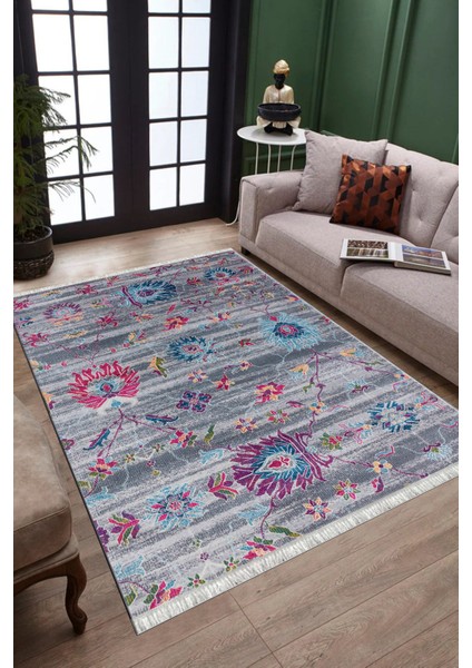 Eskitme Çiçekli Desen Kaymaz Taban Kilim Yıkanabilir Yolluk Dot Tabanlı Salon Halısı 4196A fiyatları