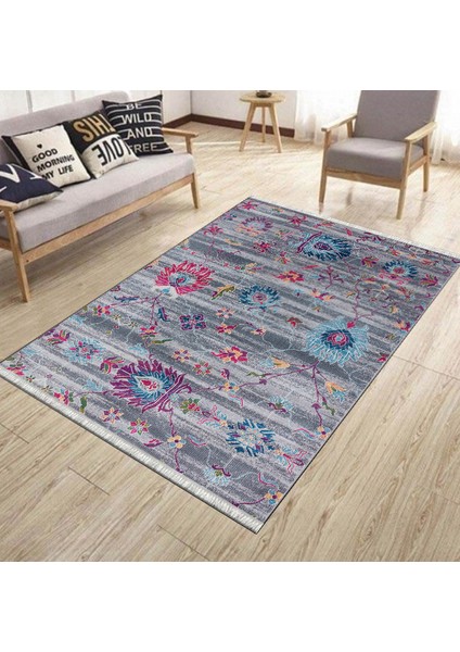 Eskitme Çiçekli Desen Kaymaz Taban Kilim Yıkanabilir Yolluk Dot Tabanlı Salon Halısı 4196A modelleri
