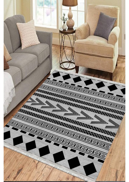 Geometrik Figürlü Halı Kaymaz Taban Kilim Yıkanabilir Yolluk Dot Tabanlı Salon Halısı 4120A