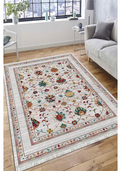 Vintage Çiçekli Desen Kaymaz Taban Kilim Yıkanabilir Yolluk Dot Tabanlı Salon Halısı 4170A fırsatları