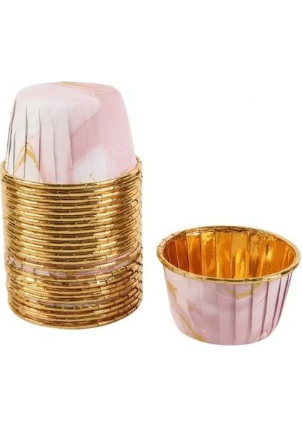 Cupcake/muffin /suffle Kek Kapsülü Pembe Mermer Desenli 50 Li