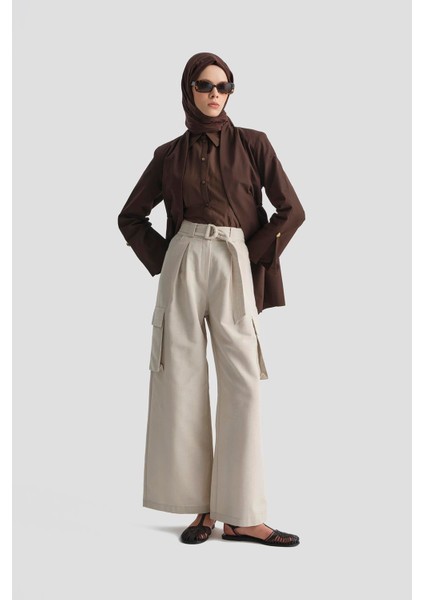 Kargo Cepli Keten Pantolon 25Y2823 Taş