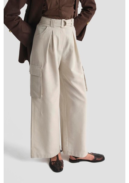 Kargo Cepli Keten Pantolon 25Y2823 Taş modelleri