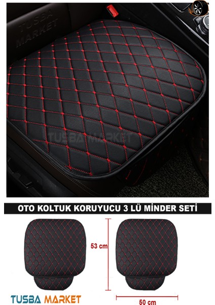 Oto Koltuk Koruyucu Cepli Üçlü Minder Seti / Lüks Siyah Deri & Kırmızı Nakışlı / Tüm Araçlar fiyatları