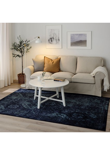 Vonsbäk Halı 170 x 230 cm Koyu Mavi Eskitme Vintage Görünümlü Kolay Temizlenir modelleri