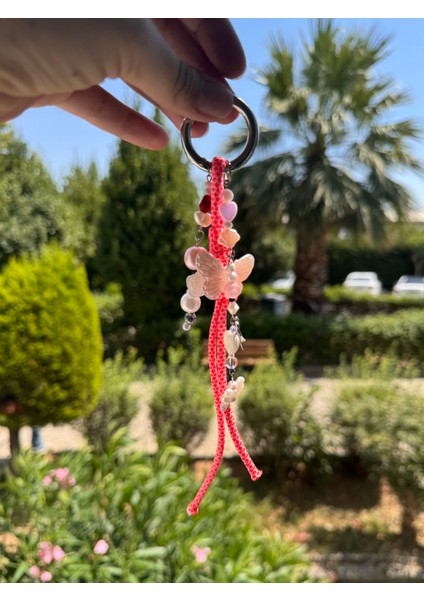 Pembe Beyaz Kelebek Büyük Çanta Charm, Çanta Süsü Anahtarlık, Paracord Ip Anahtarlık fırsatları