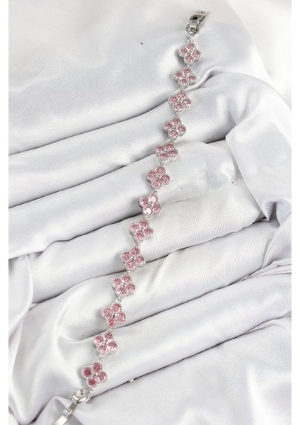 Pirinç Pembe Zirkon Taşlı Yonca Model Gümüş Renk Vıp Seri Kadın Bileklik - TJ-BB7516 fiyatları