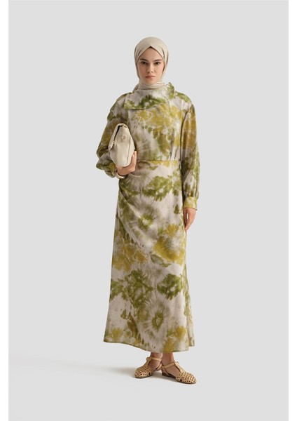 Desenli Elbise 25YD4017 Yeşil