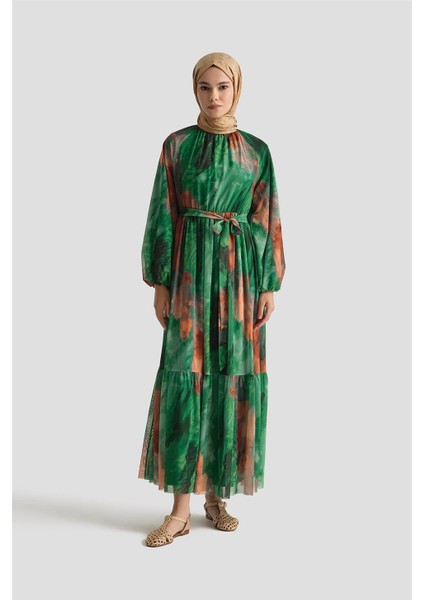 Desenli Elbise 25YD4016 Yeşil fiyatları