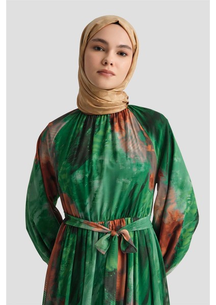 Desenli Elbise 25YD4016 Yeşil modelleri