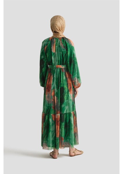 Desenli Elbise 25YD4016 Yeşil indirimleri