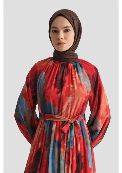 Desenli Elbise 25YD4016 Kırmızı modelleri