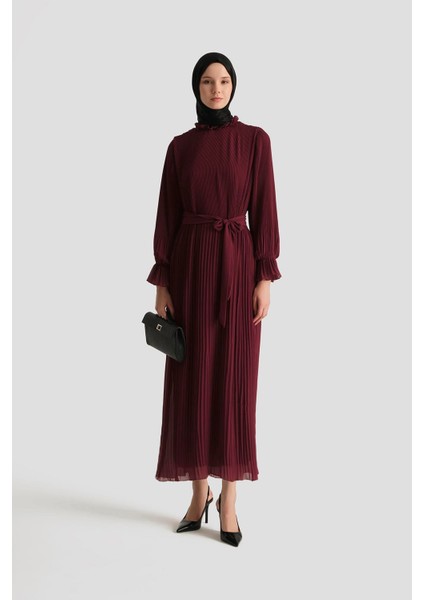 Piliseli Elbise 25YD4235 Bordo modelleri