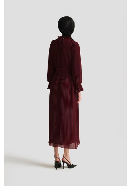 Piliseli Elbise 25YD4235 Bordo indirimleri