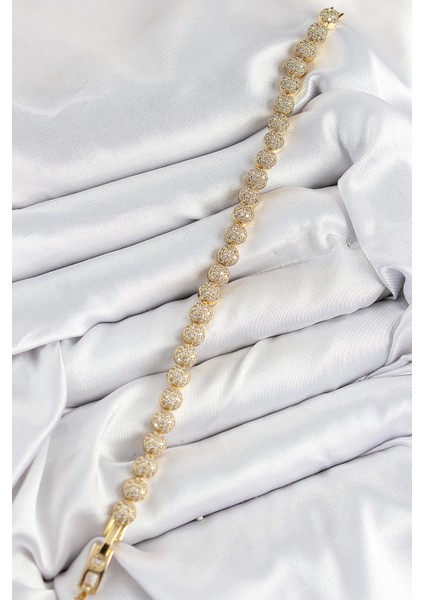 Pirinç Zirkon Taşlı Yarım Topcuk Model Gold Renk Vıp Seri Kadın Bileklik - TJ-BB7508 fiyatları