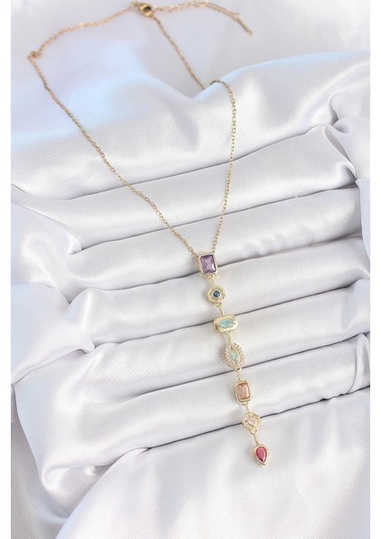 316L Çelik Gold Renk Zincir Zirkon Taşlı Y Model Dekolte Kadın Kolye - TJ-BKO10206 fiyatları