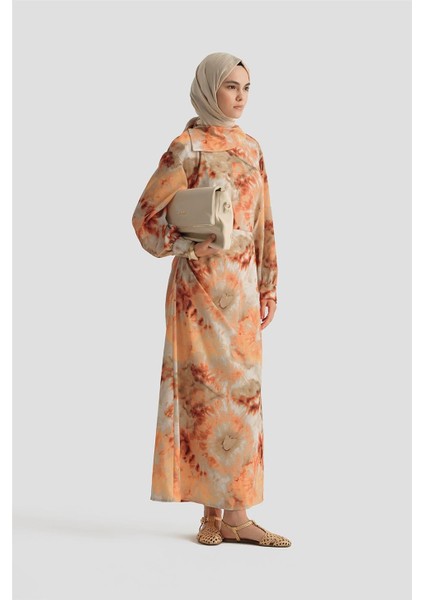 Desenli Elbise 25YD4017 Oranj fiyatları