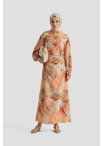 Desenli Elbise 25YD4017 Oranj modelleri