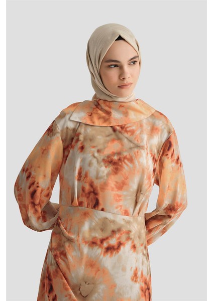 Desenli Elbise 25YD4017 Oranj fırsatları