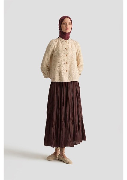 Kırışık Vual Etek 25YD9180 Kızıl Kahve fiyatları