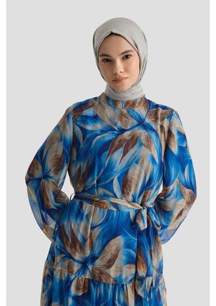 Desenli Elbise 25YD4022 Saks modelleri