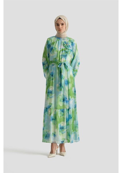 Desenli Elbise 25YD4018 Mavi