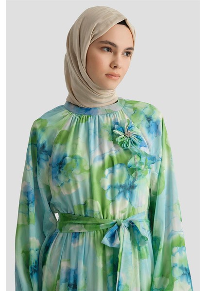 Desenli Elbise 25YD4018 Mavi modelleri