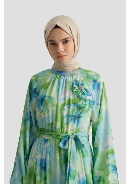 Desenli Elbise 25YD4018 Mavi fırsatları