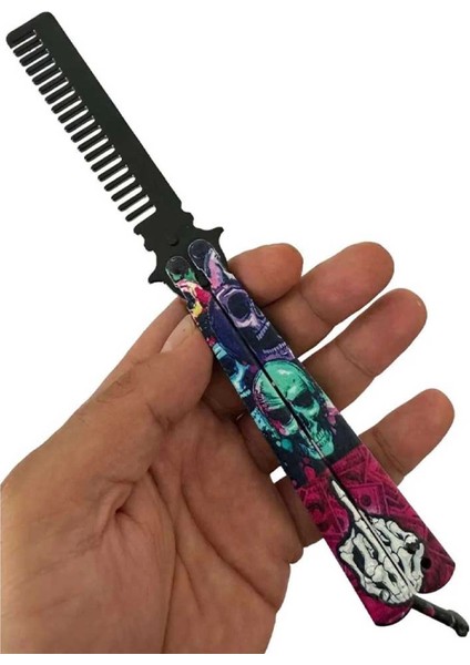 Metal 21 cm Kelebek Tarak Kurukafa Tasarımlı