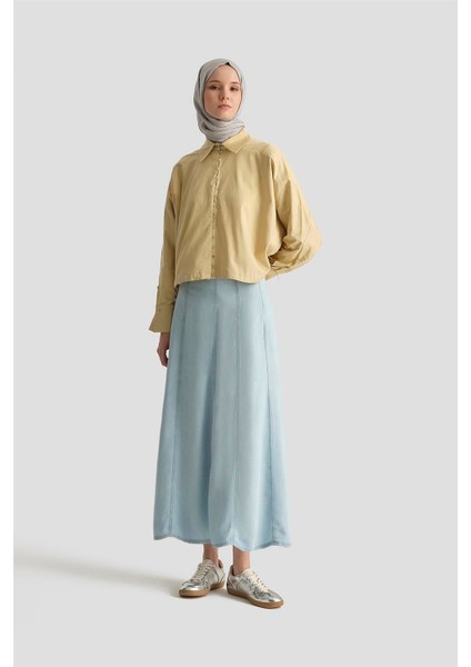Parçalı Tencel Etek 25YD9129 Mavi