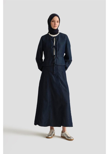 Parçalı Tencel Etek 25YD9129 Koyu Lacivert fiyatları