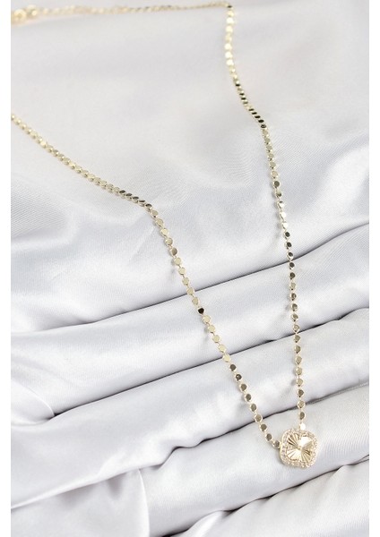 Pirinç Zirkon Taşlı Yonca Model Ezme Zincir Gold Renk Kadın Kolye - TJ-BKO10392 fiyatları