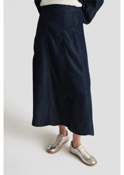 Parçalı Tencel Etek 25YD9129 Koyu Lacivert modelleri