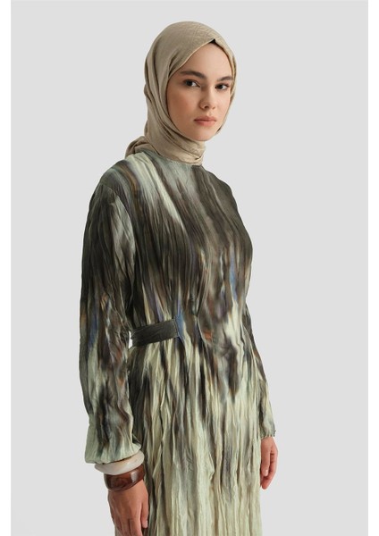 Batik Desen Kraşlı Elbise 25Y9032 Haki fırsatları
