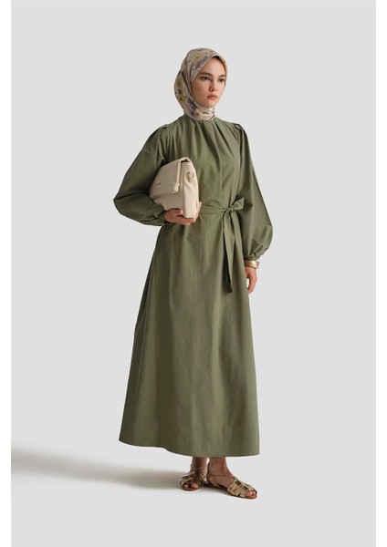 Pile Detaylı Pamuk Elbise 25Y9024 Haki