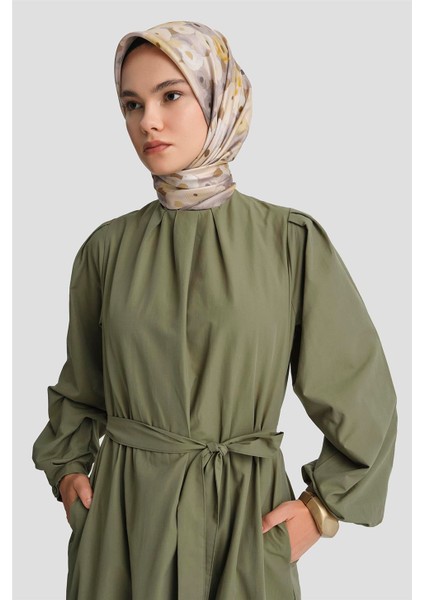 Pile Detaylı Pamuk Elbise 25Y9024 Haki fırsatları