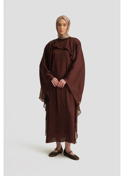 Omuz Tokalı Şık Elbise 25Y9021 Açık Kahve