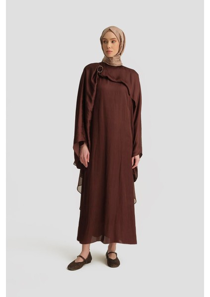 Omuz Tokalı Şık Elbise 25Y9021 Açık Kahve modelleri