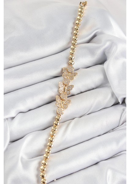 Pirinç Zirkon Taşlı Kelebek Model Gold Renk Kadın Bileklik - TJ-BB7541 fiyatları