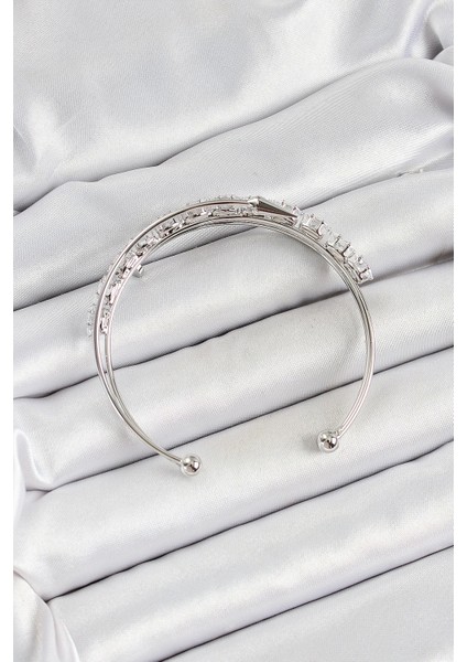 Pirinç Gümüş Renk Arpa Zirkon Taşlı Kadın Bileklik - TJ-BB7064 fiyatları