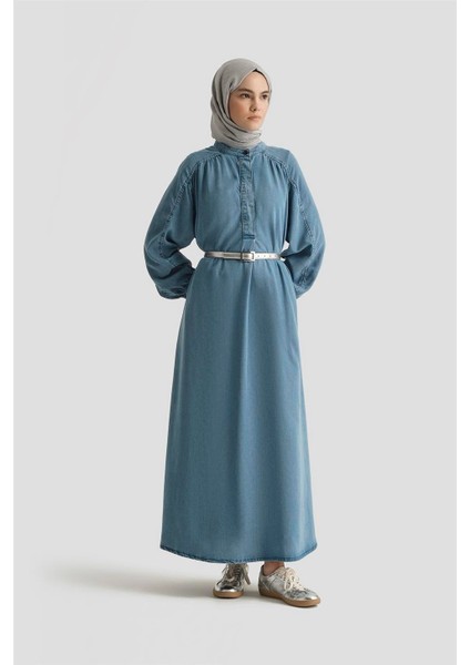 Oversize Tencel Elbise 25YD9142 Indigo