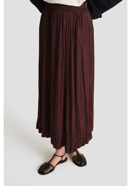 Kırışık Saten Etek 25YH5601 Bordo modelleri