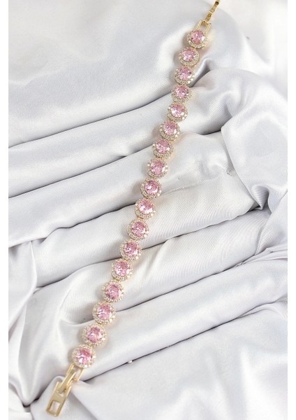 Pirinç Pembe Zirkon Taşlı Daire Baget Model Gold Renk Vıp Seri Kadın Bileklik - TJ-BB7512 fiyatları